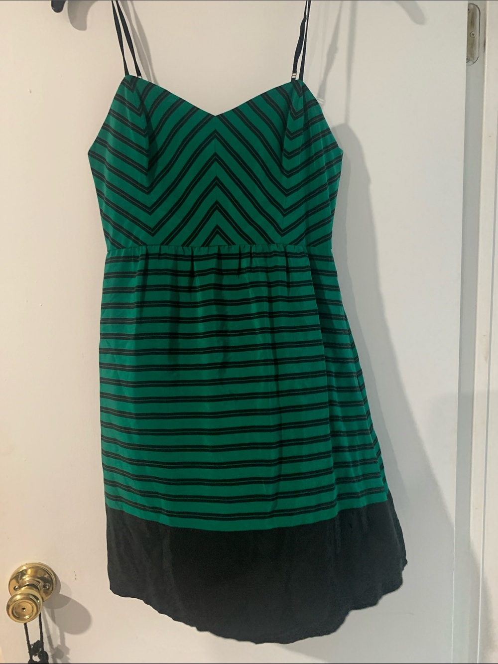 Dolce Vita Green and Black Striped Spaghetti-Strap Dress XS